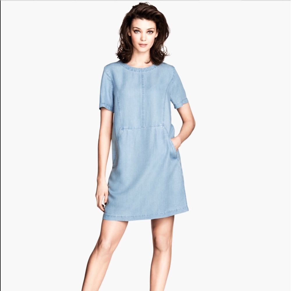 H&M Washed denim shift dress Size 6